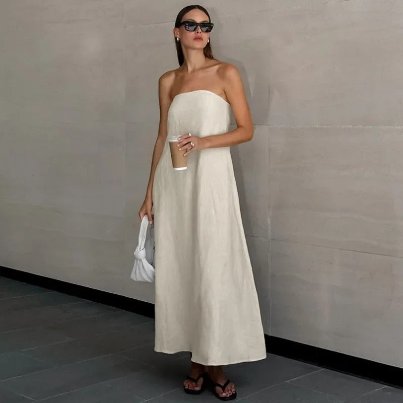 Dames Elegante Maxi Linnen Zomerjurk