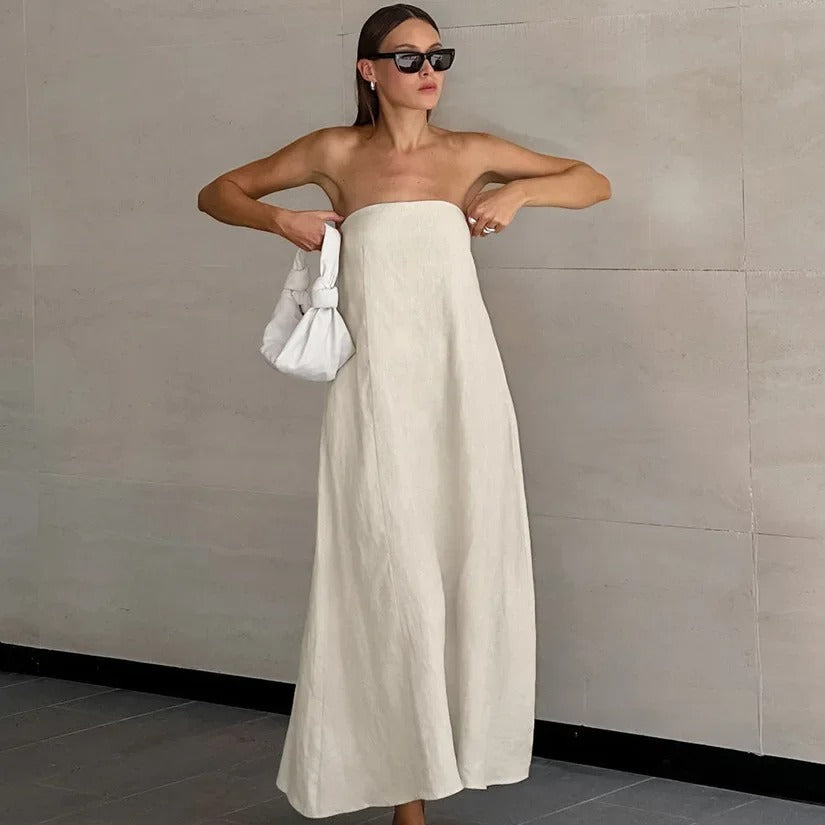 Dames Elegante Maxi Linnen Zomerjurk