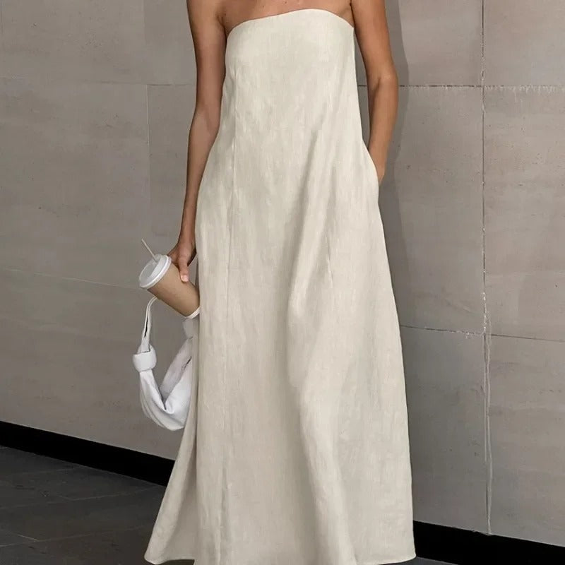Dames Elegante Maxi Linnen Zomerjurk