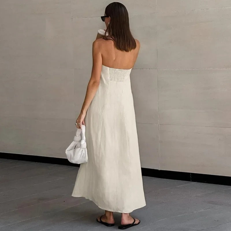 Dames Elegante Maxi Linnen Zomerjurk
