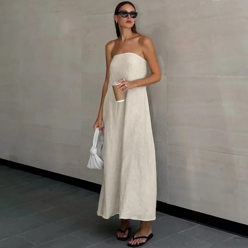 Dames Elegante Maxi Linnen Zomerjurk