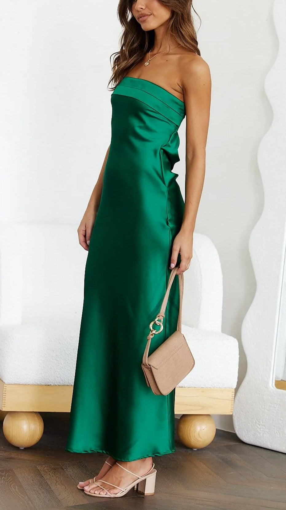 Dames Elegante Off Shoulder Satijnen Maxi Jurk