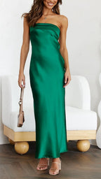 Dames Elegante Off Shoulder Satijnen Maxi Jurk