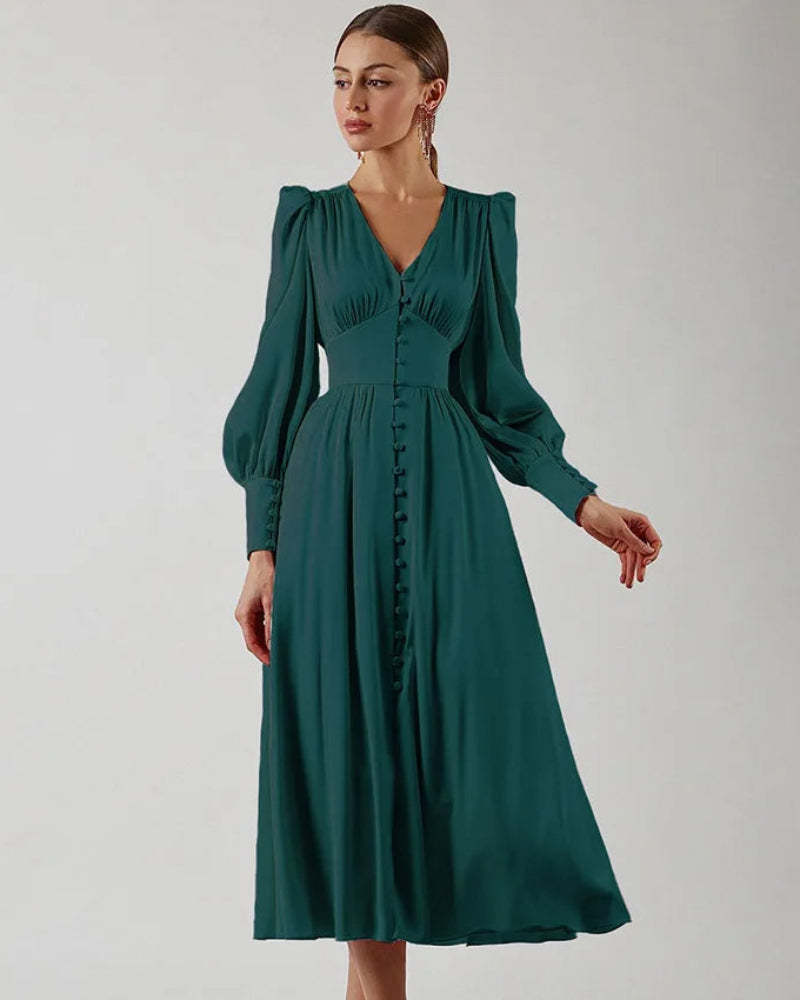 Dames Elegante Satijnen Maxi Jurk Met V-Hals