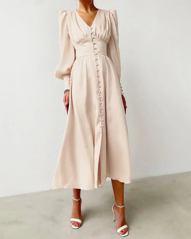 Dames Elegante Satijnen Maxi Jurk Met V-Hals