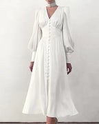 Dames Elegante Satijnen Maxi Jurk Met V-Hals