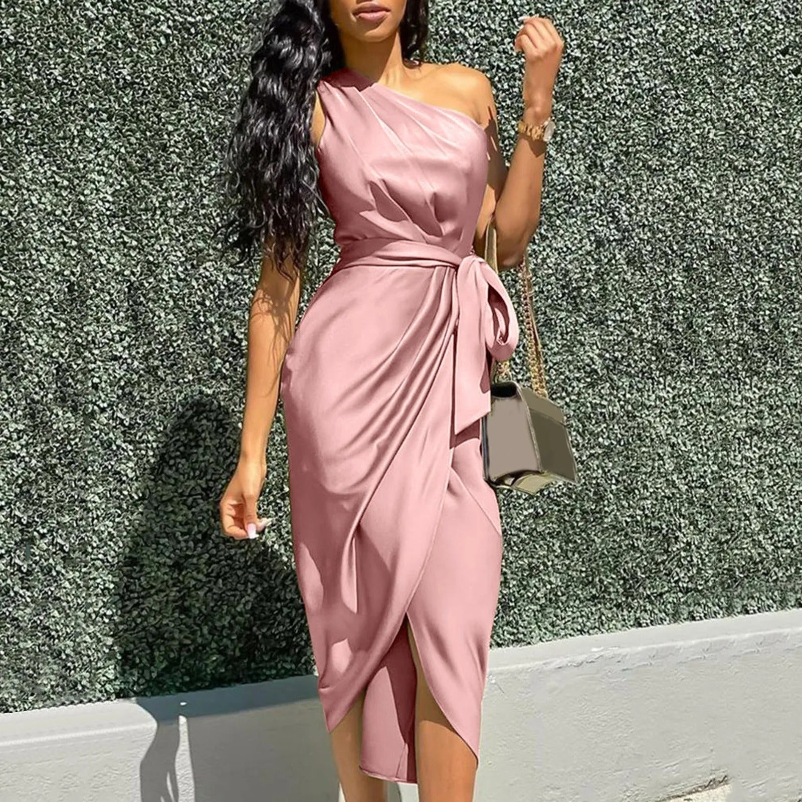 Dames Elegante Satijnen One-Shoulder Maxi Jurk