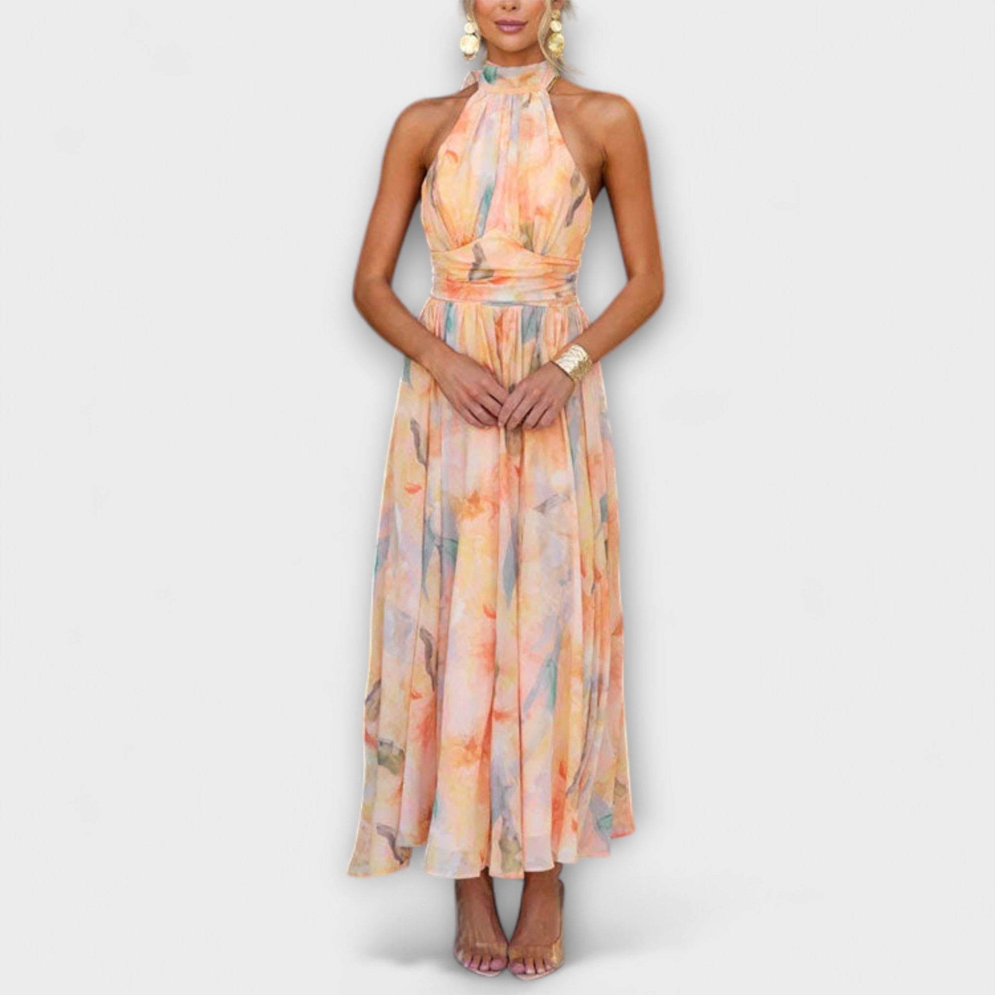 Dames Getailleerde Maxi Zomer Jurk Met Halterhals