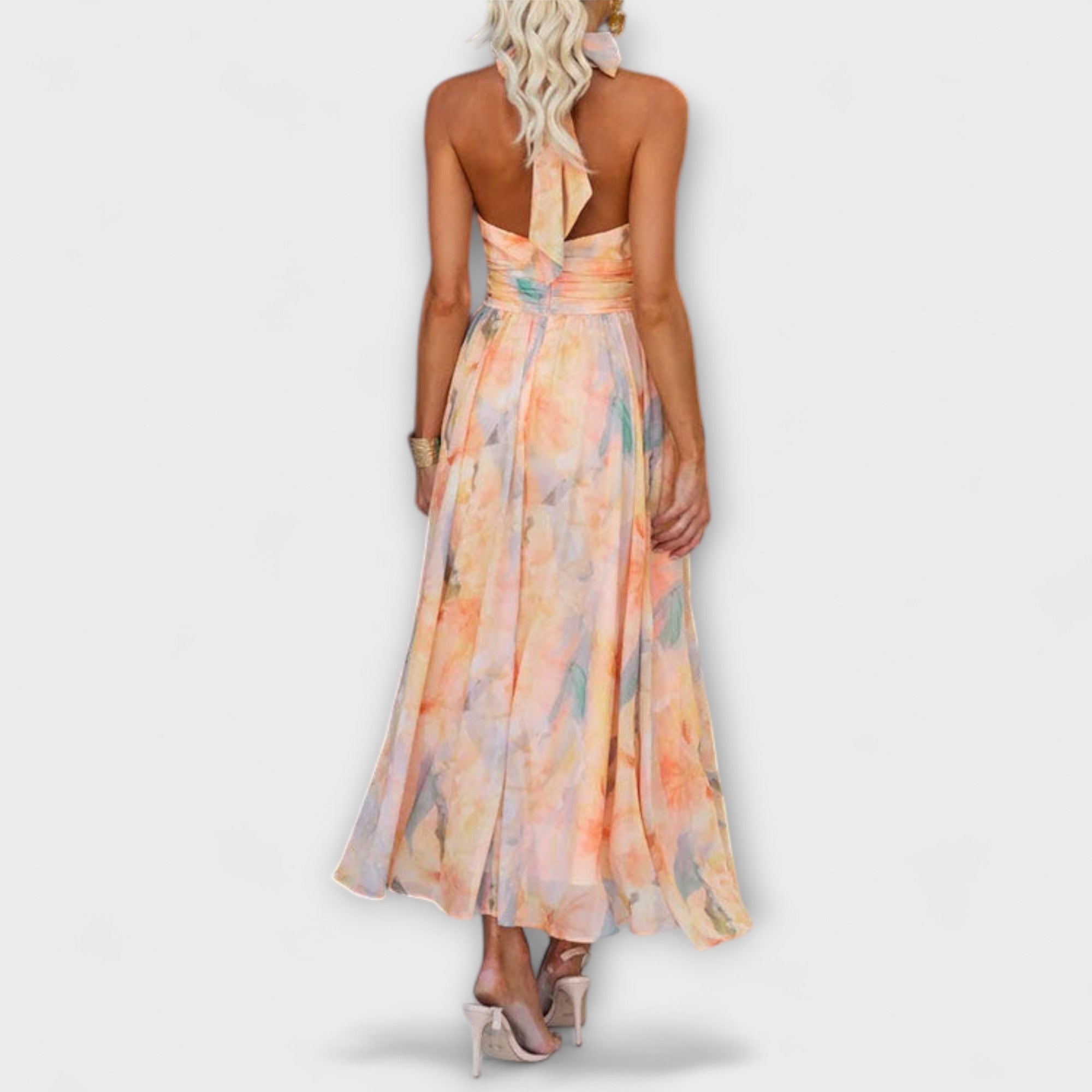 Dames Getailleerde Maxi Zomer Jurk Met Halterhals
