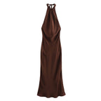 Dames Mouwloze Bruiloft Gast Halter Maxi Jurk