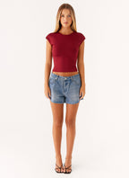 Davie Low Rise Denim Shorts - Blue