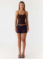 Delong Low Rise Linen Shorts - Black
