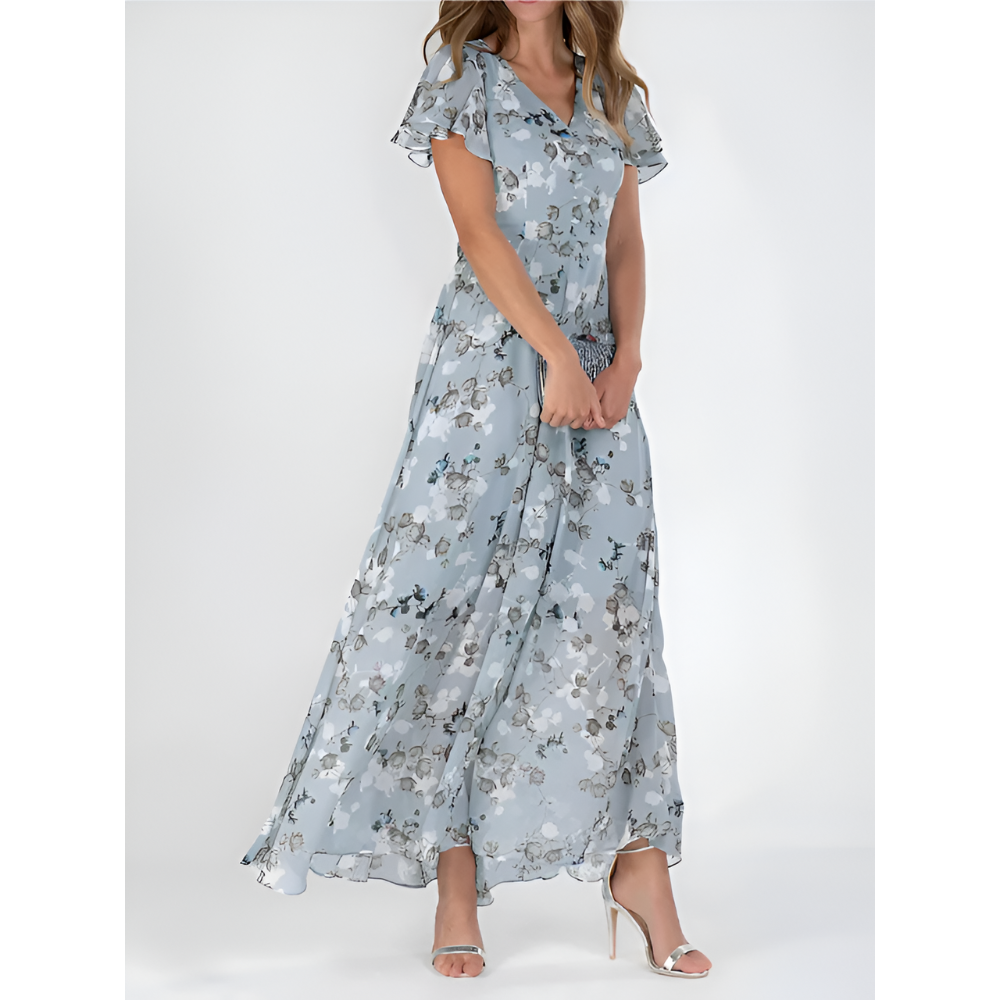 Dames Stijlvolle Maxi-Jurk Met Bloemenprint En V-Hals