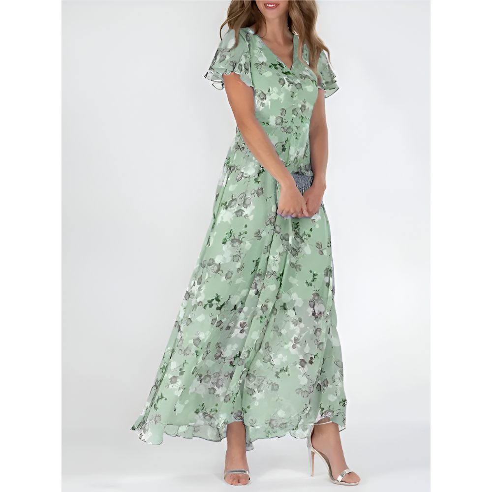 Dames Stijlvolle Maxi-Jurk Met Bloemenprint En V-Hals