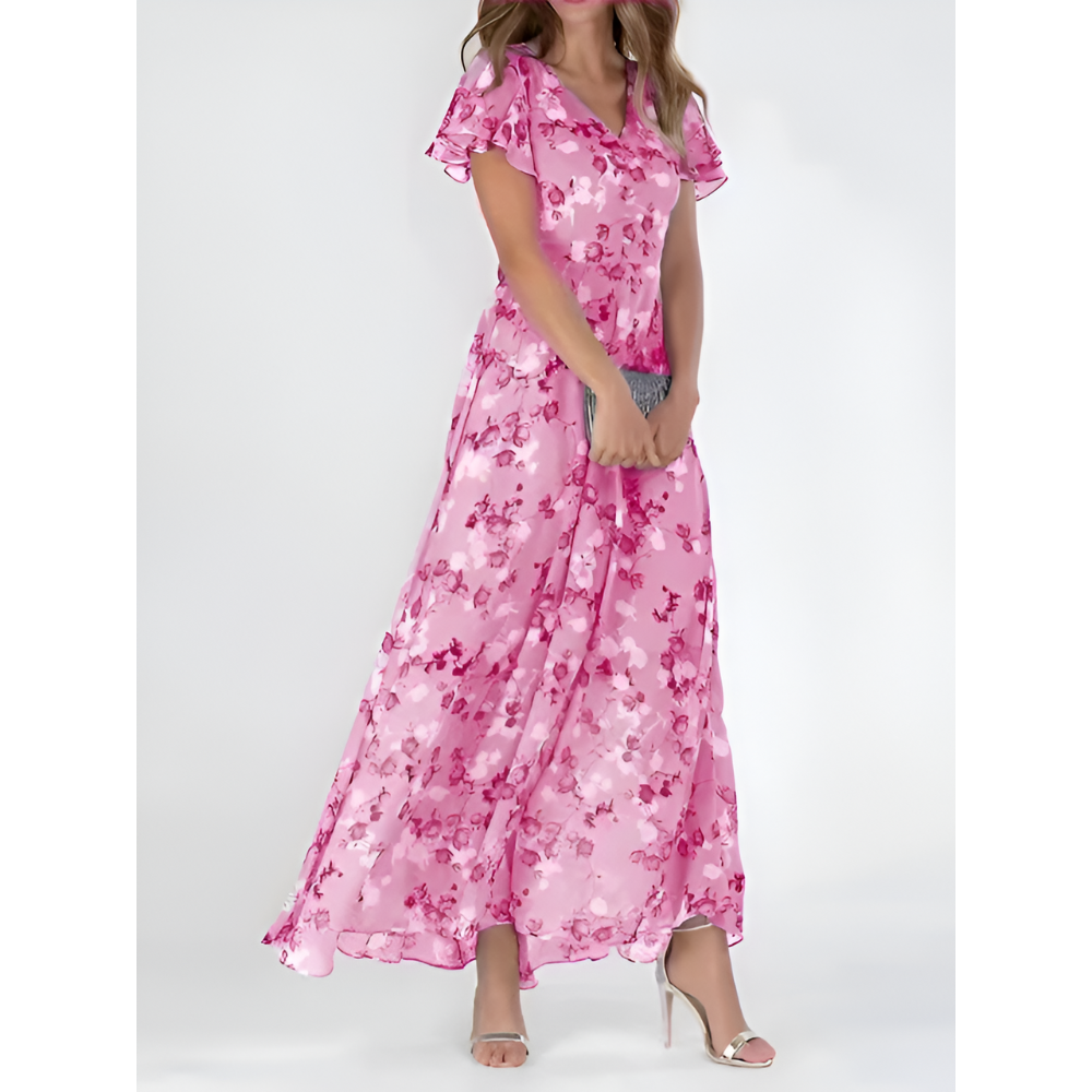 Dames Stijlvolle Maxi-Jurk Met Bloemenprint En V-Hals