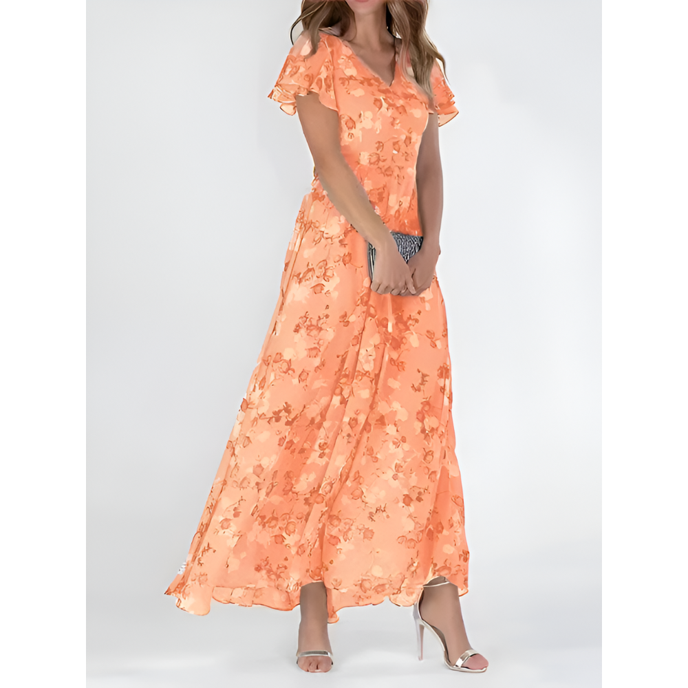 Dames Stijlvolle Maxi-Jurk Met Bloemenprint En V-Hals