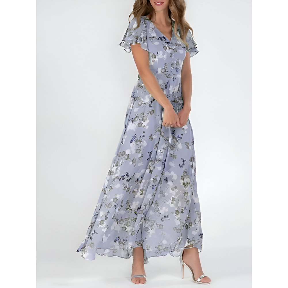 Dames Stijlvolle Maxi-Jurk Met Bloemenprint En V-Hals