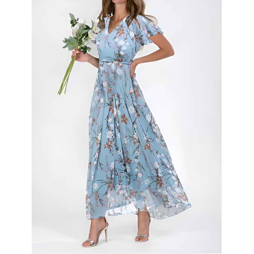 Dames Stijlvolle Maxi-Jurk Met Bloemenprint En V-Hals