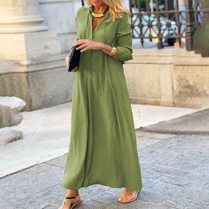 Dames Comfortabele V-Hals Maxi-Jurk