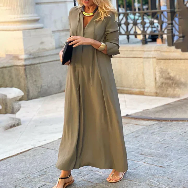 Dames Comfortabele V-Hals Maxi-Jurk