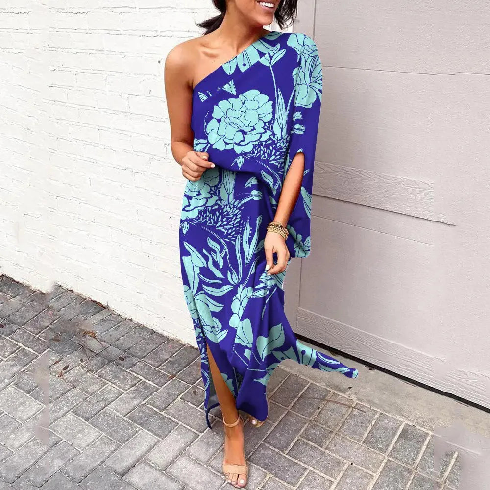 Dames Elegante One-Shoulder Split Maxi Jurk