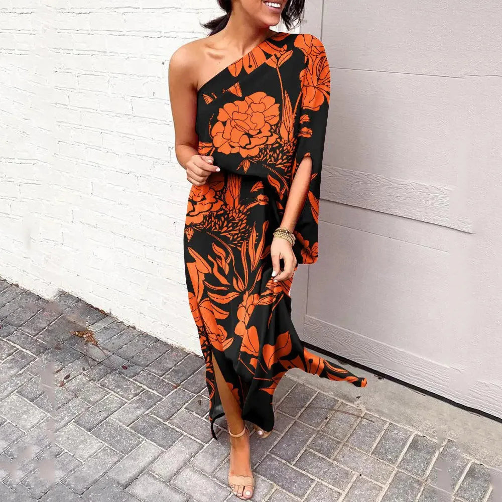 Dames Elegante One-Shoulder Split Maxi Jurk