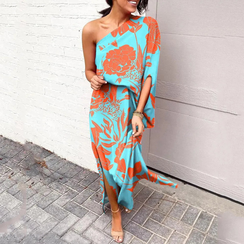 Dames Elegante One-Shoulder Split Maxi Jurk