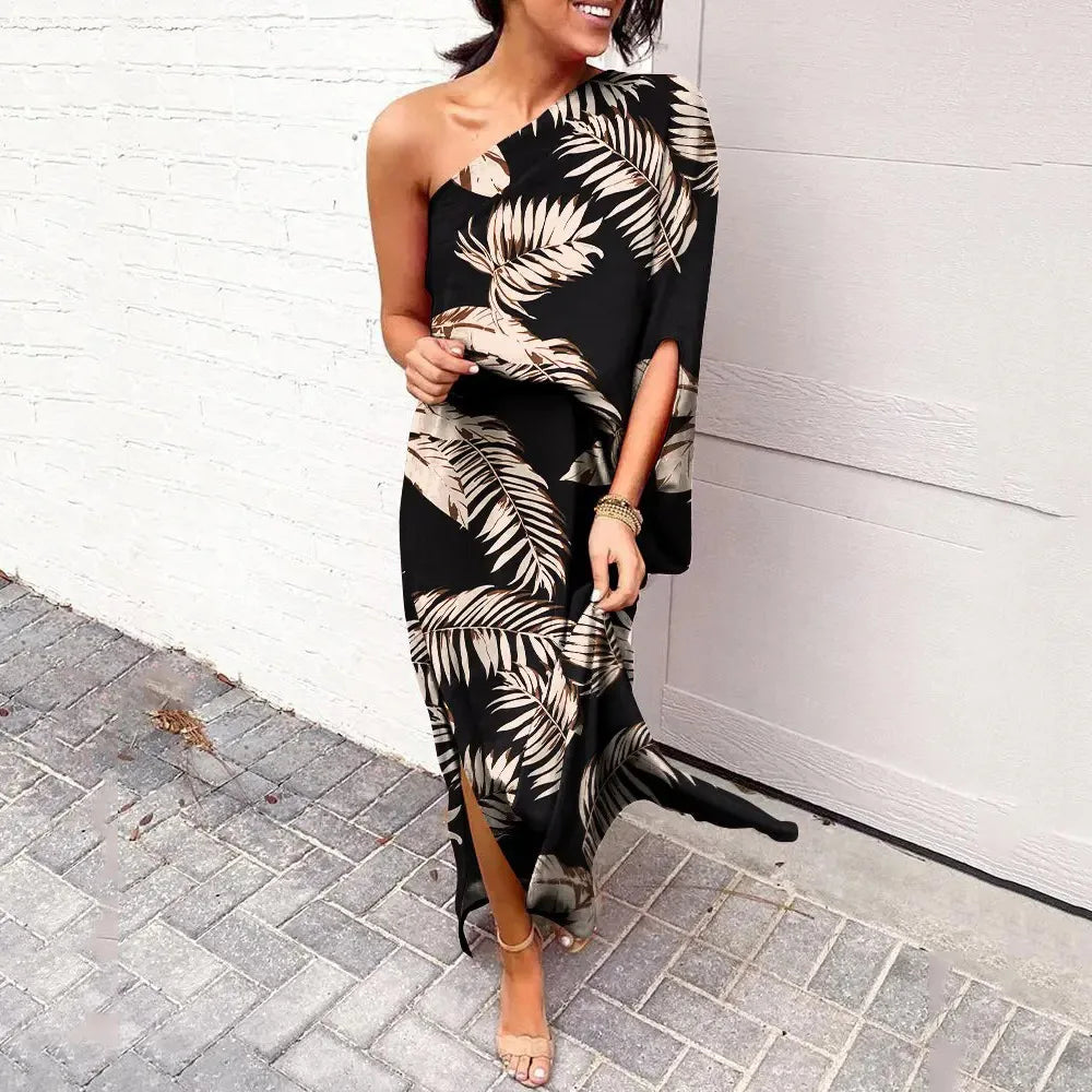 Dames Elegante One-Shoulder Split Maxi Jurk