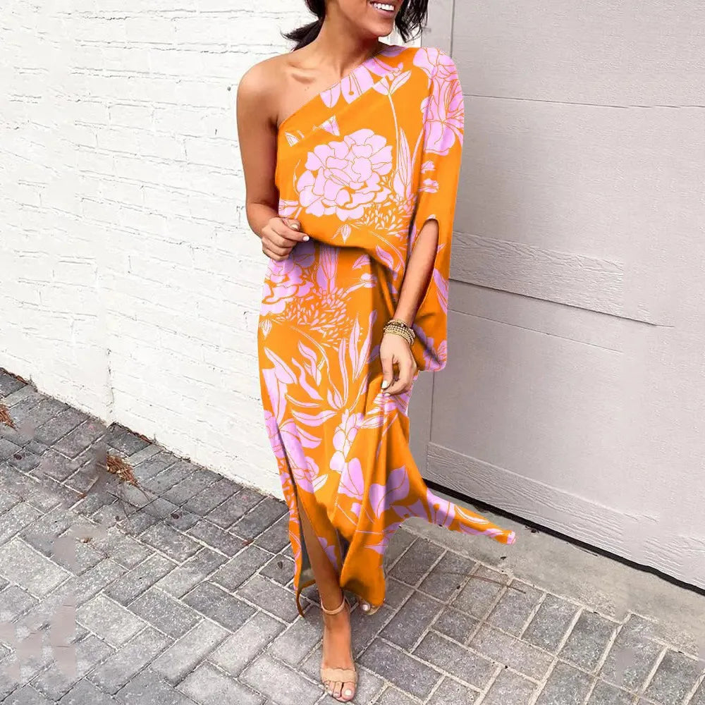 Dames Elegante One-Shoulder Split Maxi Jurk