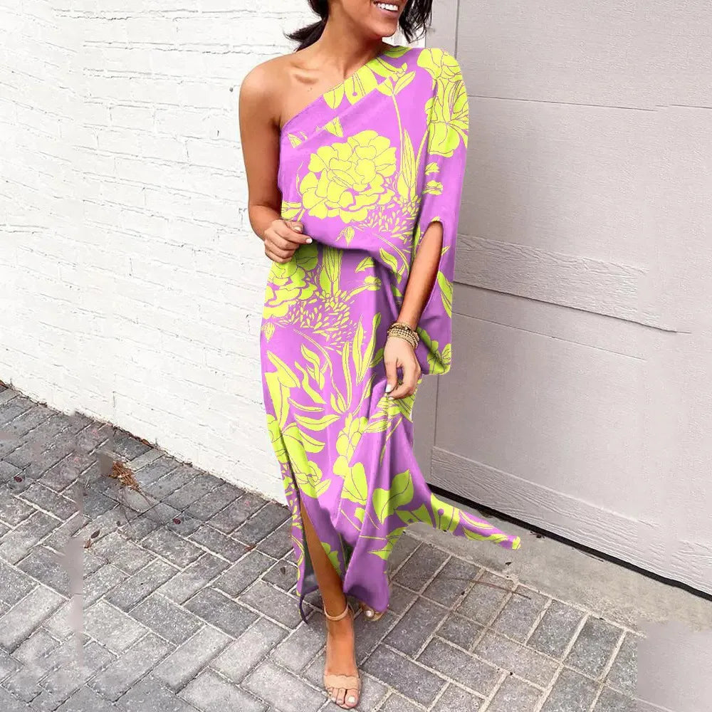 Dames Elegante One-Shoulder Split Maxi Jurk