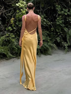 Dames One-Shoulder Asymmetrische Satijnen Maxi-Jurk