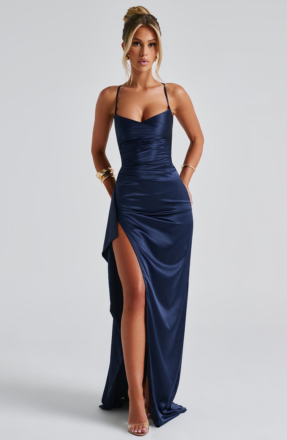 Dames Elegante Maxi Avondjurk Met Spaghettibandjes En Split