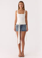Inrida Lace Up Denim Shorts - True Blue