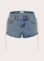 Inrida Lace Up Denim Shorts - True Blue