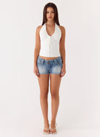 Justin Low Rise Denim Shorts - Vintage Blue Bleach Wash