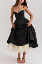 Dames Elegante Maxi Jurk Met Spaghettibandjes, V-Hals En Tule Rok