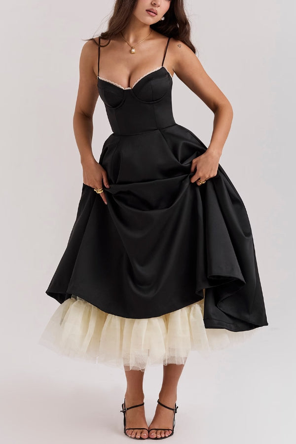Dames Elegante Maxi Jurk Met Spaghettibandjes, V-Hals En Tule Rok
