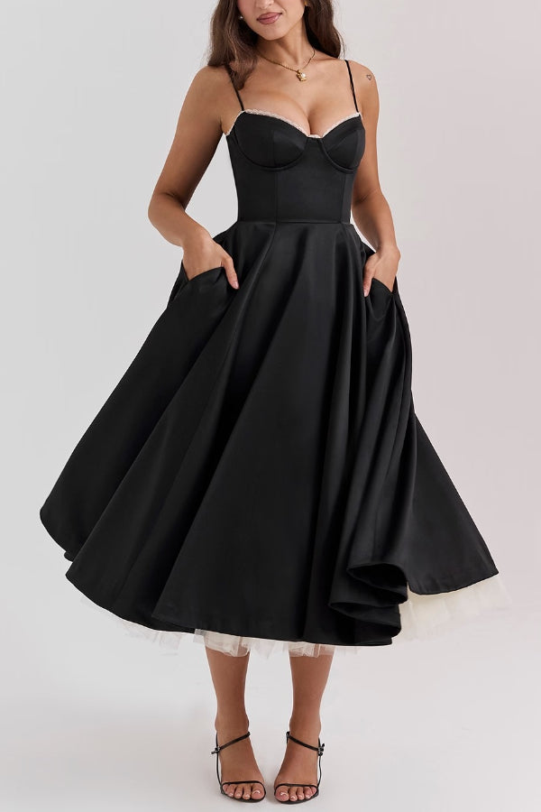 Dames Elegante Maxi Jurk Met Spaghettibandjes, V-Hals En Tule Rok