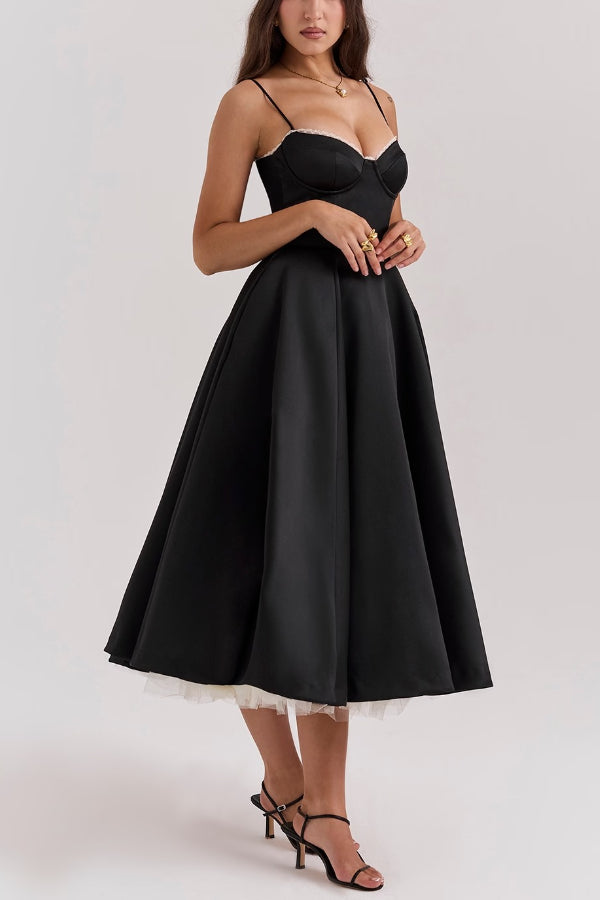 Dames Elegante Maxi Jurk Met Spaghettibandjes, V-Hals En Tule Rok
