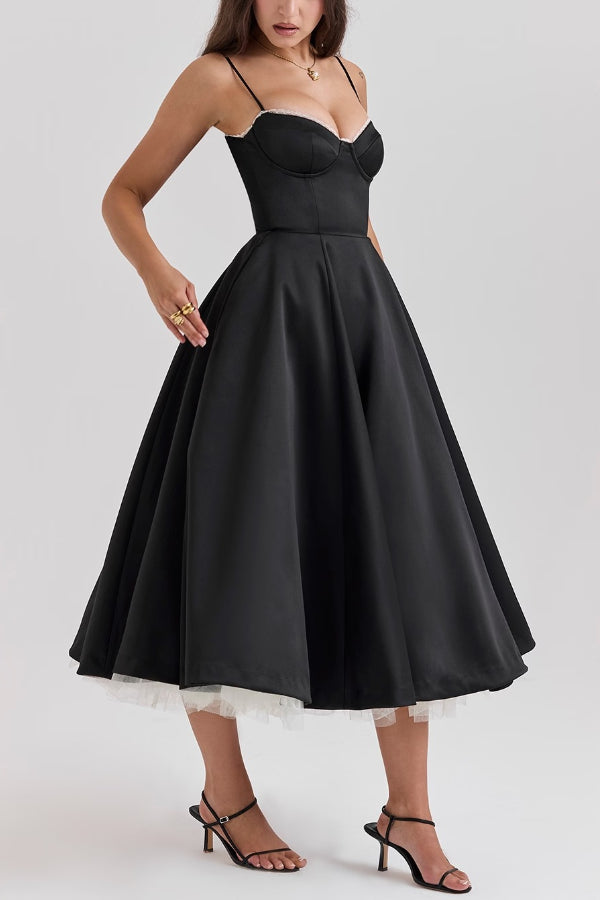 Dames Elegante Maxi Jurk Met Spaghettibandjes, V-Hals En Tule Rok