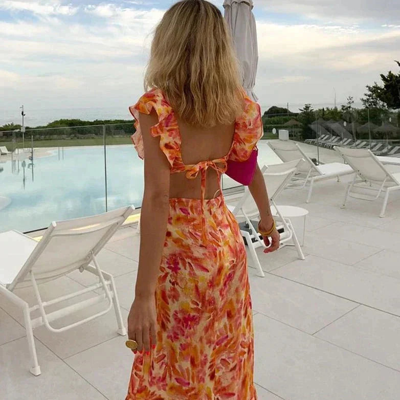 Dames Zomerse Ruches Maxi-Jurk Met Bloemenprint