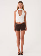 Rowenah Denim Mini Shorts - Chocolate