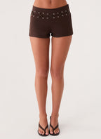 Rowenah Denim Mini Shorts - Chocolate