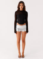 Tiara Sequin Mini Shorts - Silver