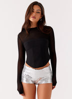 Tiara Sequin Mini Shorts - Silver