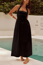 Dames Maxi Mouwloze Halterjurk Met Plooizakken
