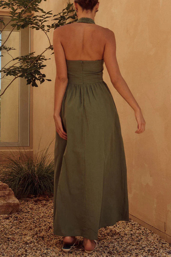 Dames Maxi Mouwloze Halterjurk Met Plooizakken