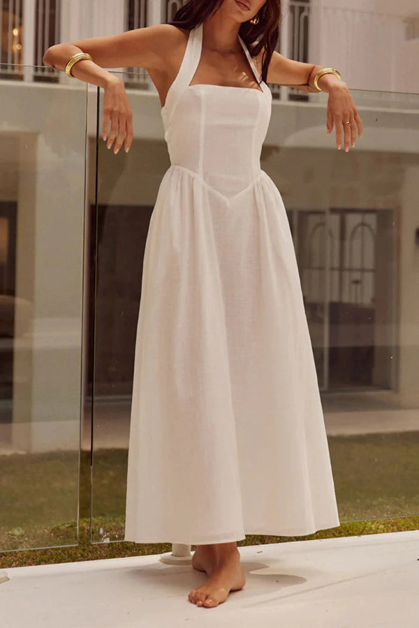 Dames Maxi Mouwloze Halterjurk Met Plooizakken