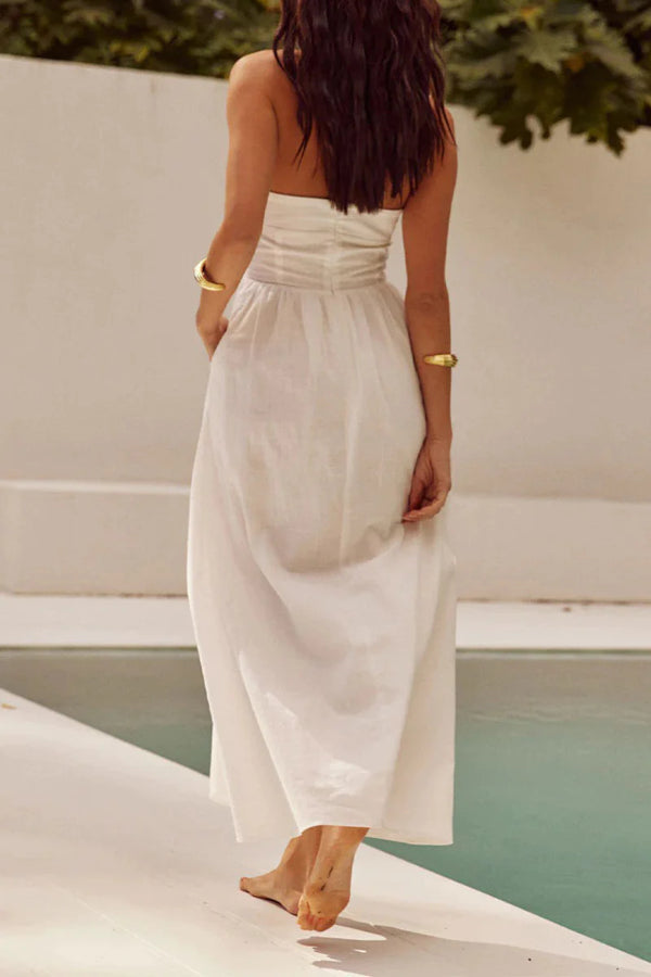 Dames Maxi Mouwloze Halterjurk Met Plooizakken