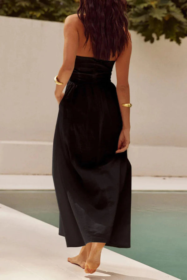Dames Maxi Mouwloze Halterjurk Met Plooizakken